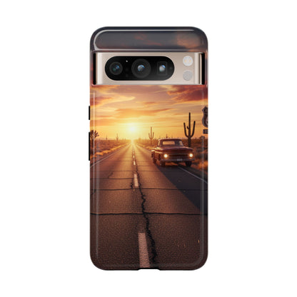 Route 66 Sunset Desert Highway Phone Case – Road Trip Travel Aesthetic Tough Case