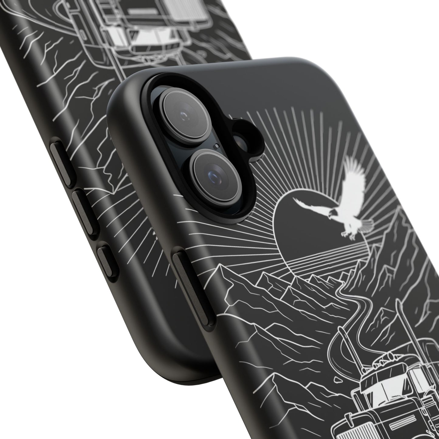Trucker Highway Phone Case | Eagle & Mountain Line Art | Black Western Tough Case