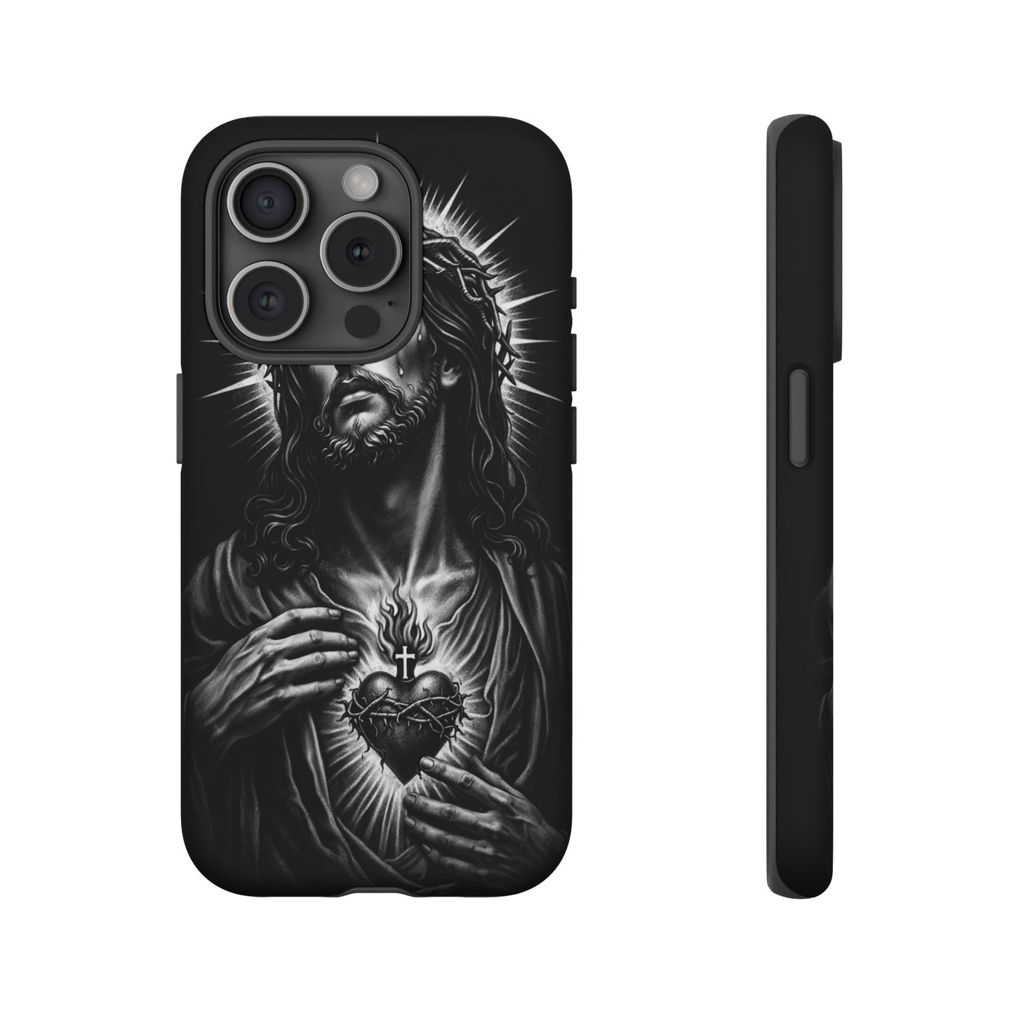 Jesus Sacred Heart Phone Case Black White Christian Faith Aesthetic