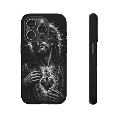 Jesus Sacred Heart Phone Case Black White Christian Faith Aesthetic
