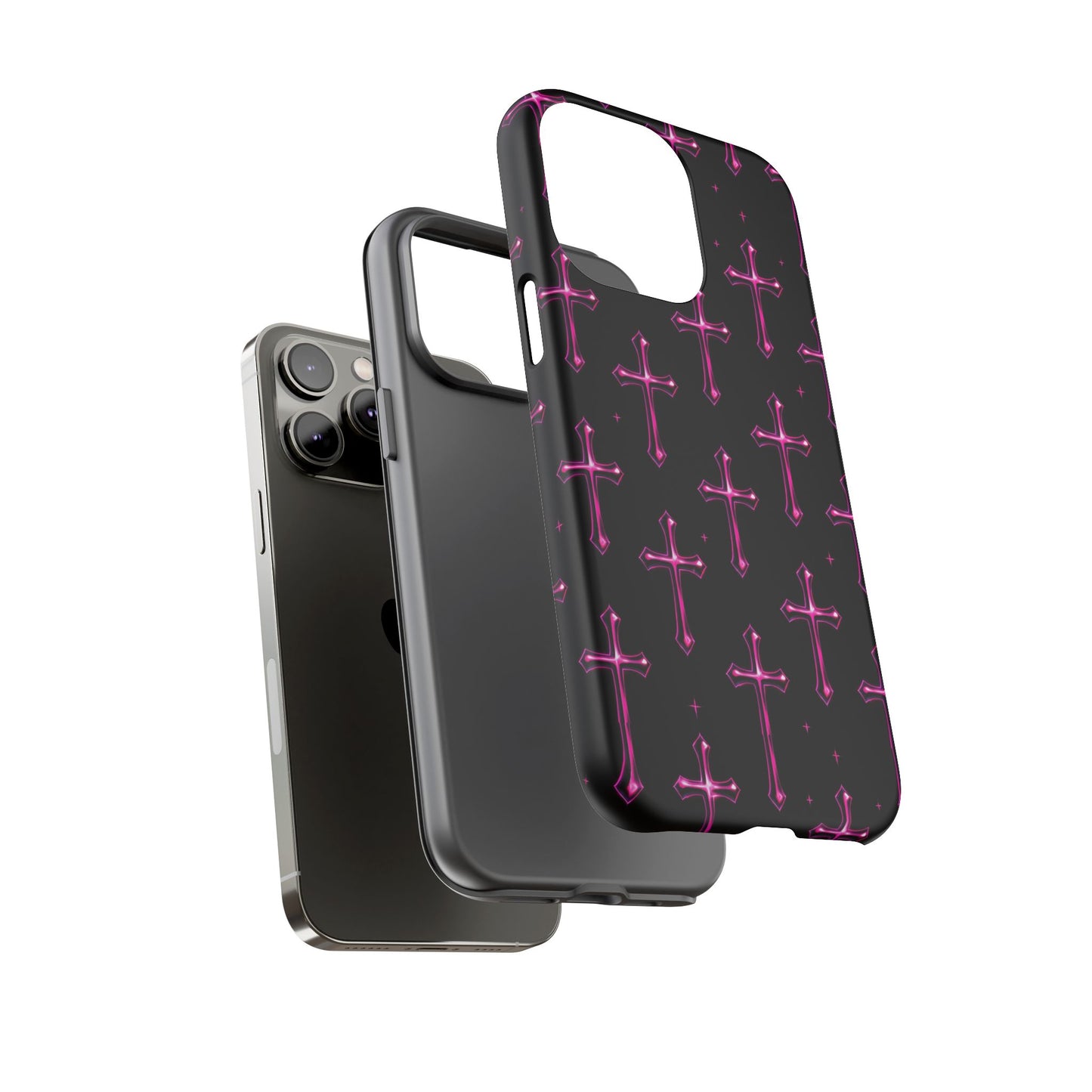 Neon Pink Cross Pattern Phone Case | Tough Protective Case for Iphone, Samsung Galaxy and Pixel