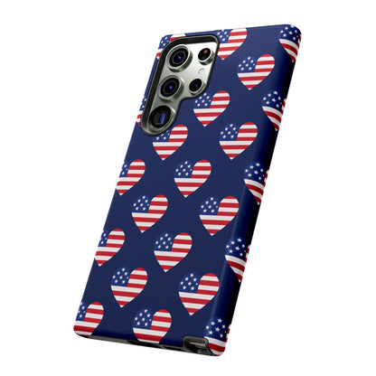 Patriotic American Flag Heart Phone Case – Tough Shockproof, USA Stars & Stripes for Iphone, Samsung Galaxy and Pixel