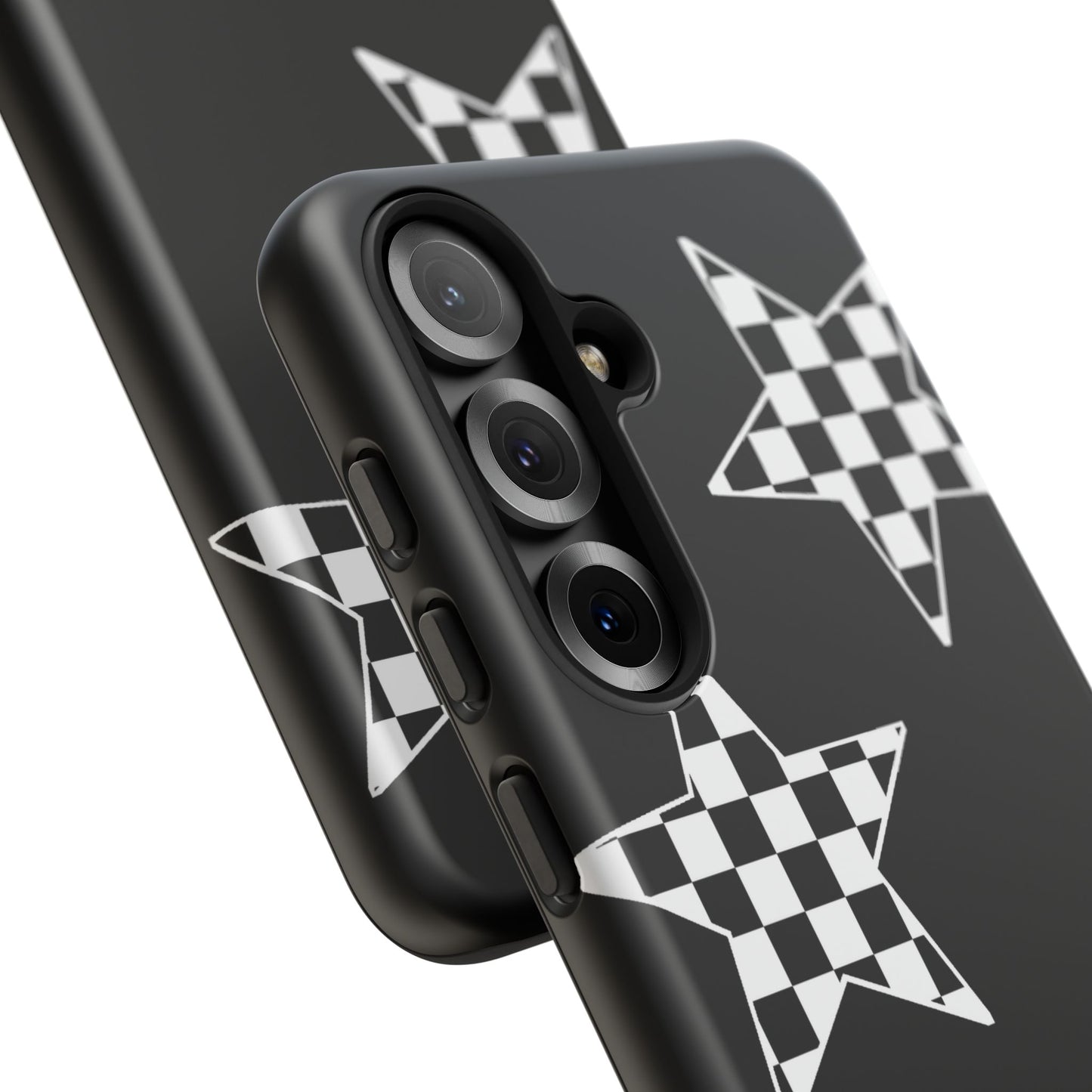 Checkered Star Tough Phone Case – Black Retro Graphic Protective Cover for Iphone, Samsung Galaxy and Pixel