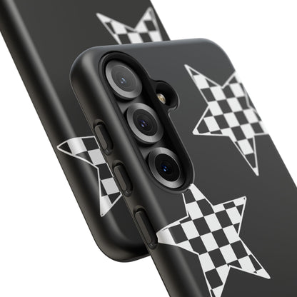 Checkered Star Tough Phone Case – Black Retro Graphic Protective Cover for Iphone, Samsung Galaxy and Pixel