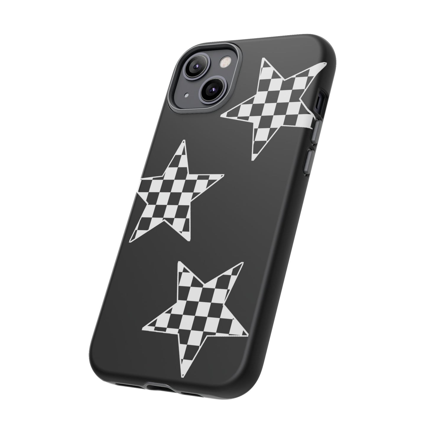 Checkered Star Tough Phone Case – Black Retro Graphic Protective Cover for Iphone, Samsung Galaxy and Pixel