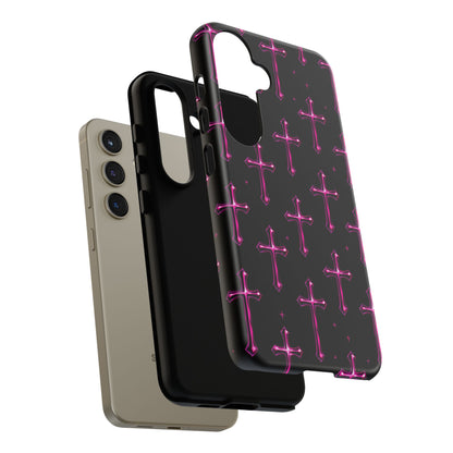 Neon Pink Cross Pattern Phone Case | Tough Protective Case for Iphone, Samsung Galaxy and Pixel