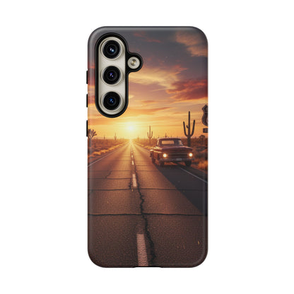Route 66 Sunset Desert Highway Phone Case – Road Trip Travel Aesthetic Tough Case
