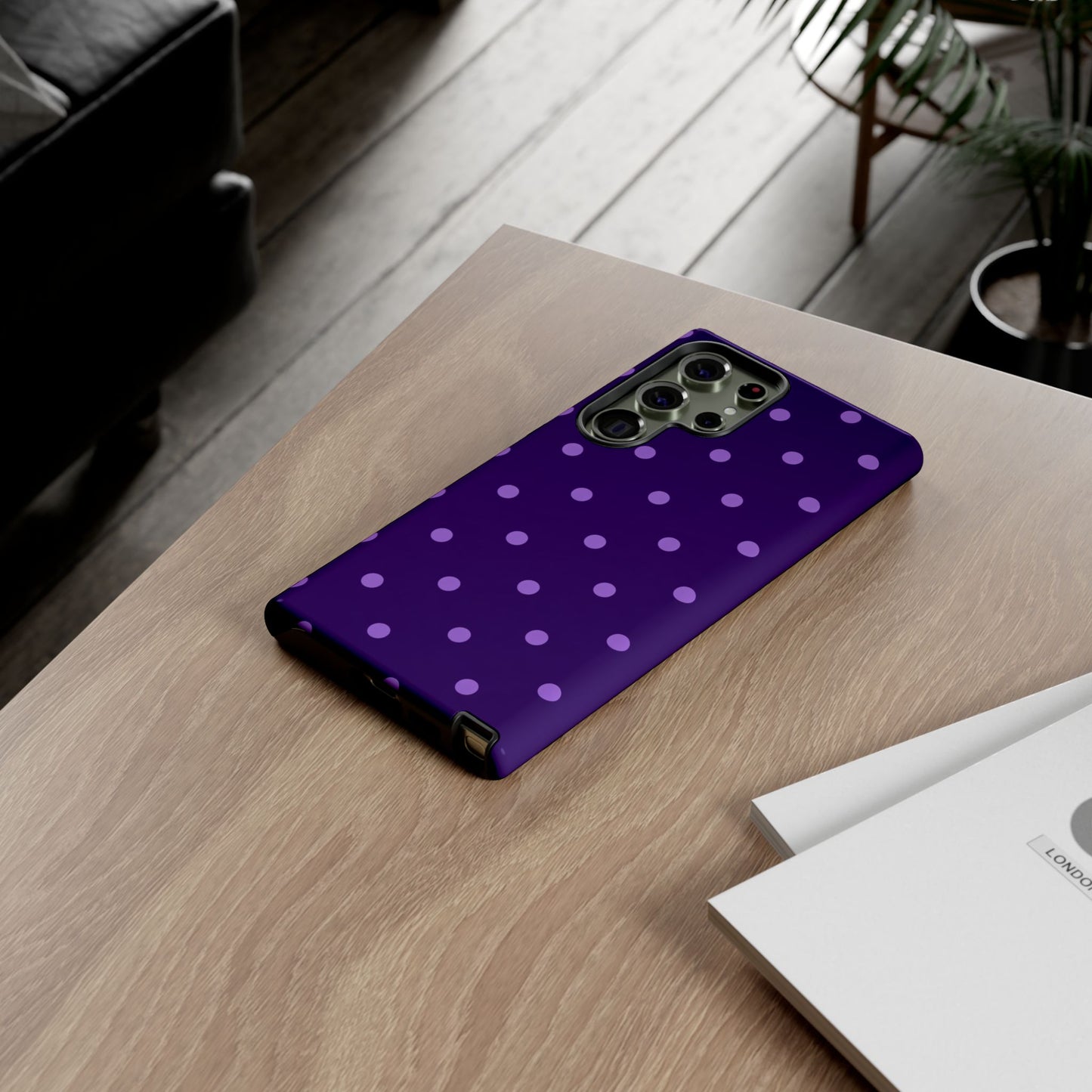 Purple Polka Dot Tough Phone Case – Cute Stylish Durable Protective Cover for Iphone, Samsung Galaxy and Pixel