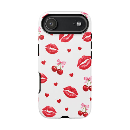 Red Lips & Cherry Phone Case – Y2K Retro Aesthetic Tough Cover