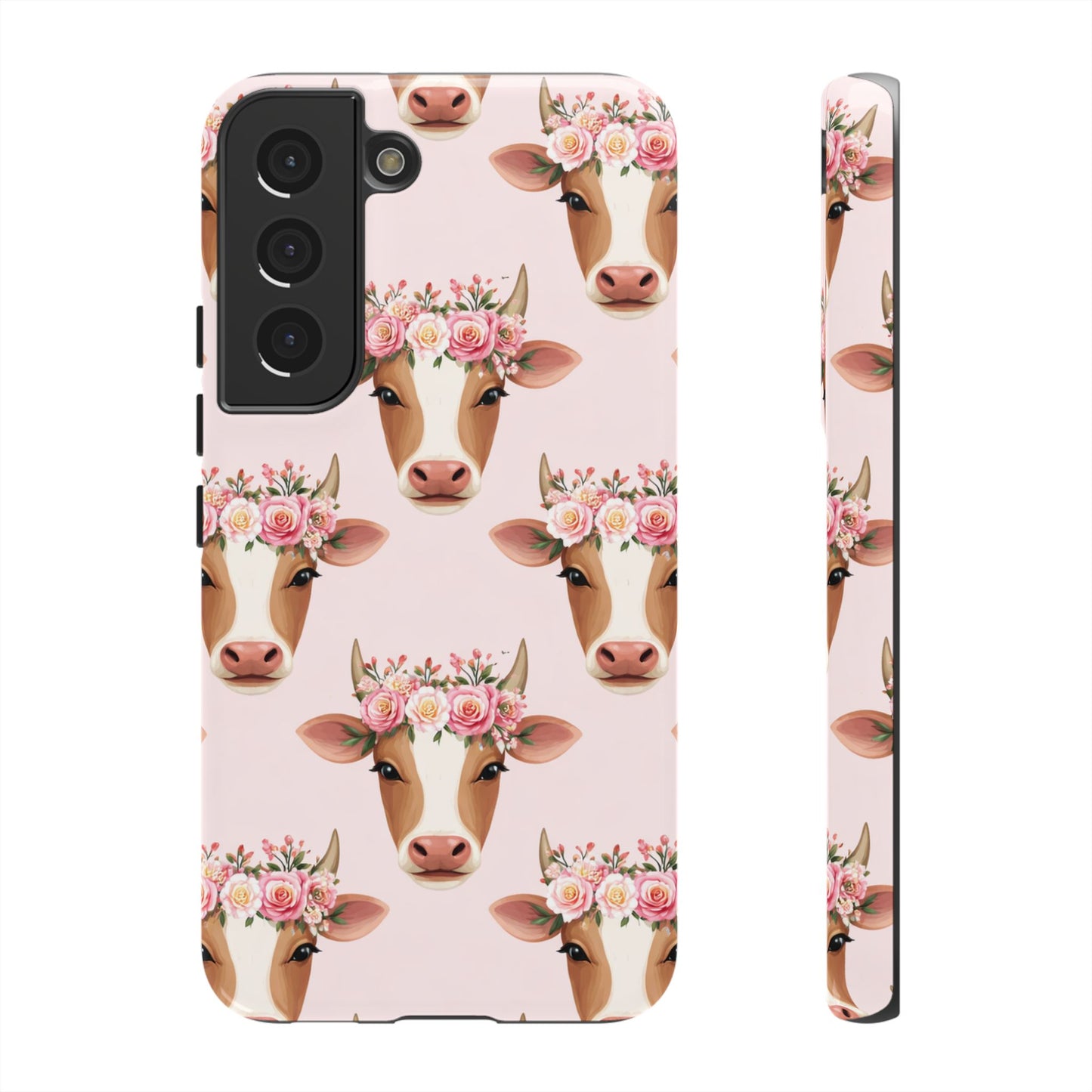 Floral Cow Phone Case – Cute Pink Cow Print Tough Protective Case for Iphone, Samsung Galaxy and Pixel