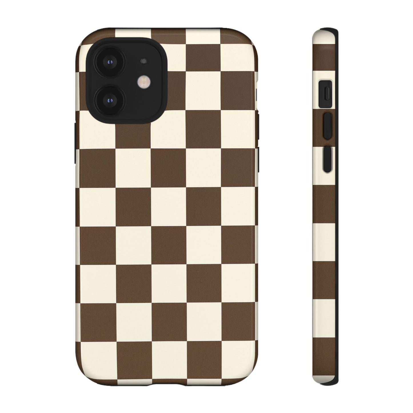 Mocha Checkerboard Phone Case | Neutral Aesthetic Checkered iPhone & Samsung Tough Case