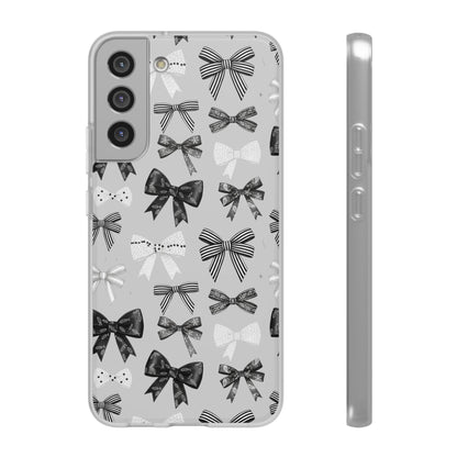 Black & White Bow Pattern Phone Case | Minimal Coquette Flexi Case