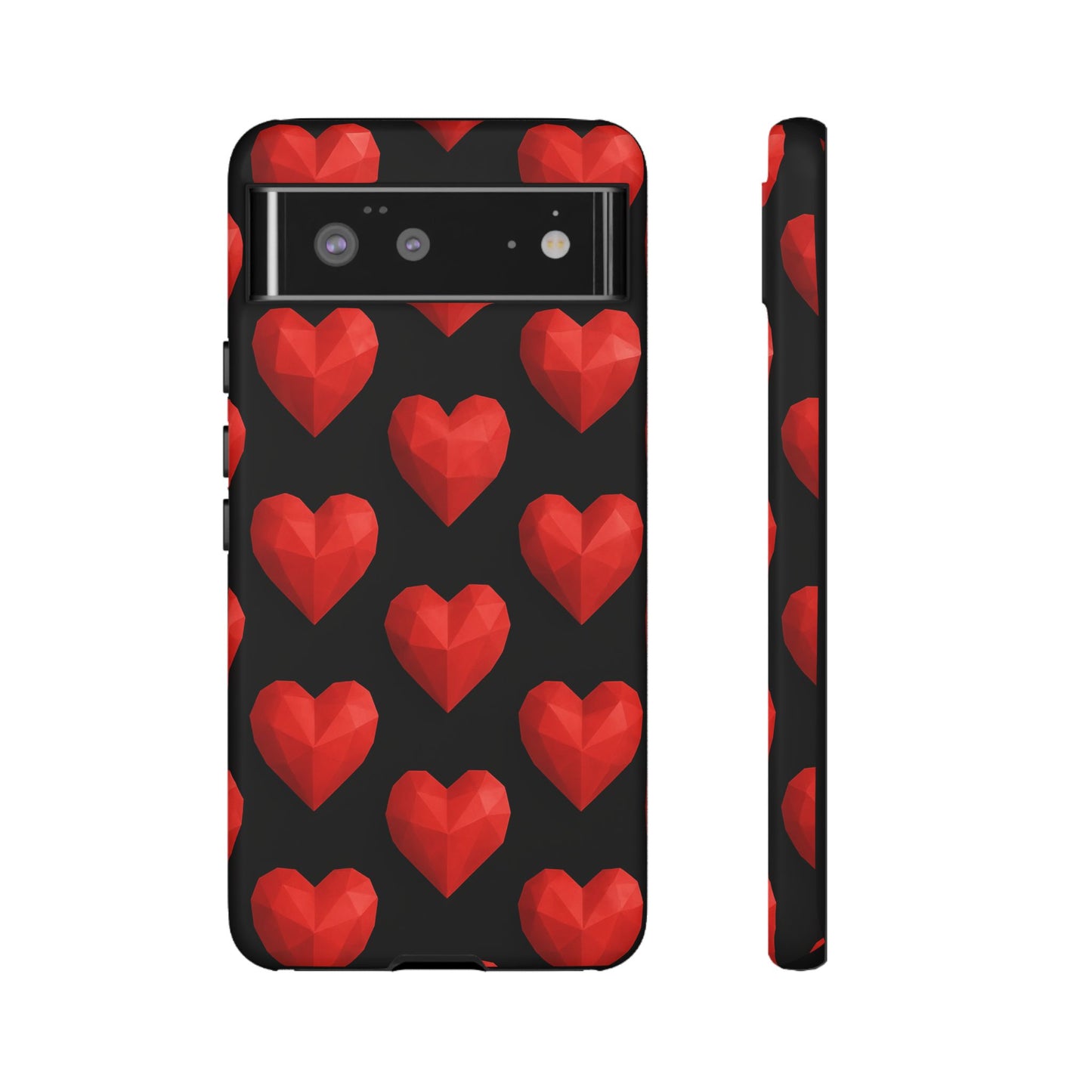 Red Heart Phone Case – Geometric Heart Pattern Tough Case (Black)