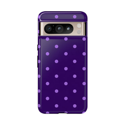 Purple Polka Dot Tough Phone Case – Cute Stylish Durable Protective Cover for Iphone, Samsung Galaxy and Pixel