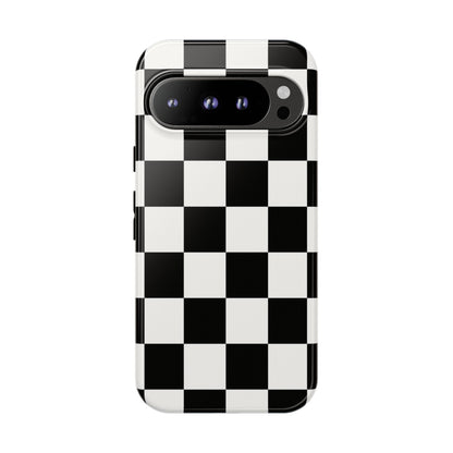 Black & White Checkerboard Phone Case – Classic Aesthetic Tough Protective Case