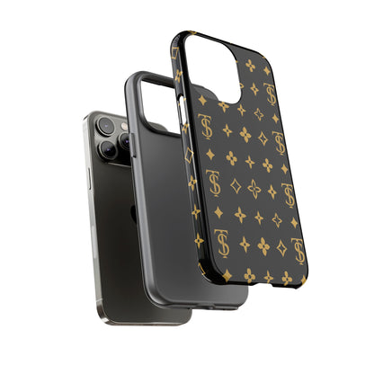 Gold Monogram Pattern Tough Phone Case | Black & Gold Luxury Design for Iphone, Samsung Galaxy and Pixel