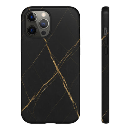 Black Marble Phone Case with Gold Veins | Minimal Luxury Tough Case