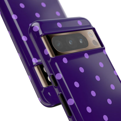 Purple Polka Dot Tough Phone Case – Cute Stylish Durable Protective Cover for Iphone, Samsung Galaxy and Pixel