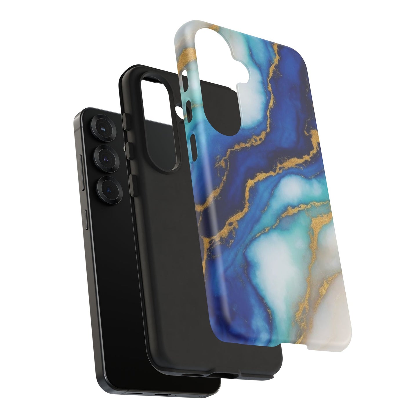 Blue & Gold Marble Phone Case – Luxury Resin Art Tough Case (iPhone, Samsung, Pixel)