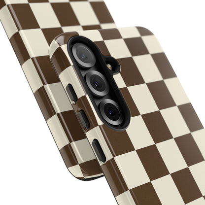 Mocha Checkerboard Phone Case | Neutral Aesthetic Checkered iPhone & Samsung Tough Case
