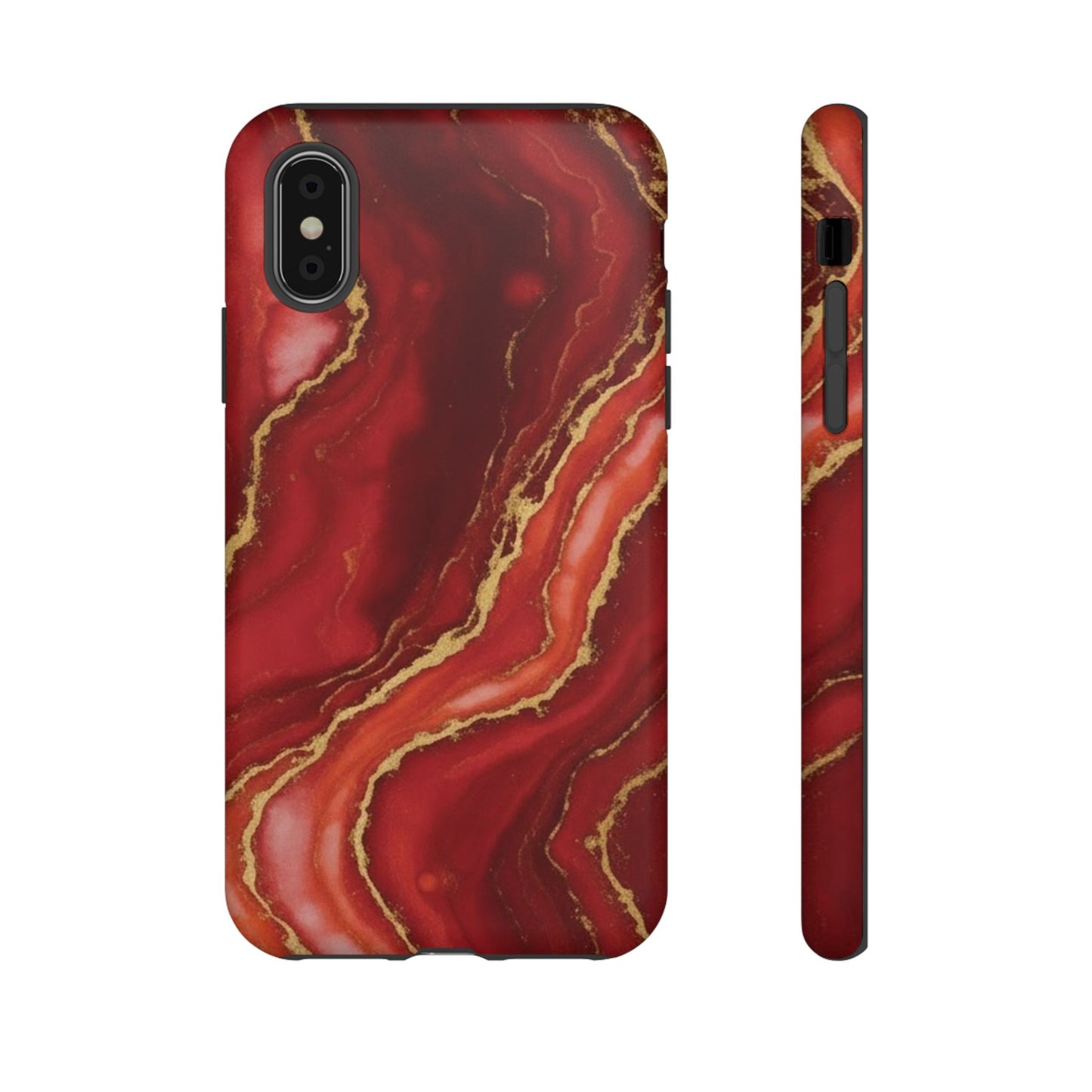 Red Agate Marble Phone Case with Gold Veins – Luxury Tough iPhone & Samsung Case