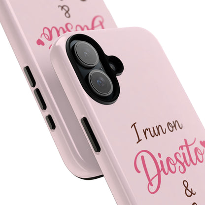 I Run on Diosito y Cafecito Phone Case, Pink Aesthetic Latina Faith Coffee Case, Girly Protective iPhone Samsung Cover