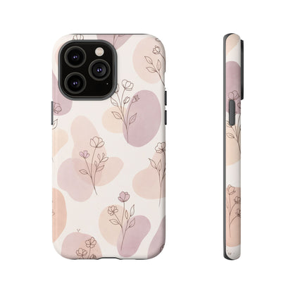 Blush Floral Phone Case Neutral Botanical Watercolor Tough Cover