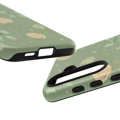Vintage Rose Bow Phone Case – Sage Green Floral Coquette Aesthetic Tough Case (iPhone, Samsung, Pixel)