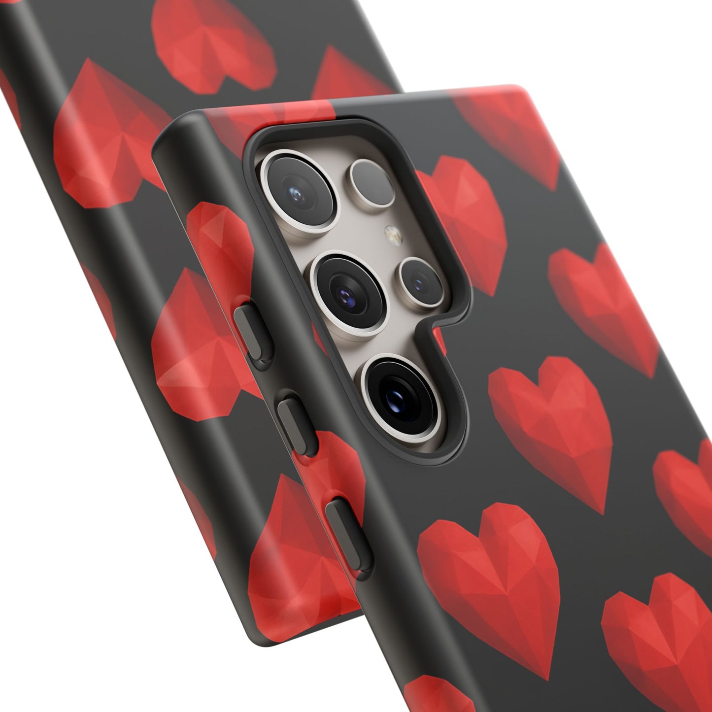 Red Heart Phone Case – Geometric Heart Pattern Tough Case (Black)
