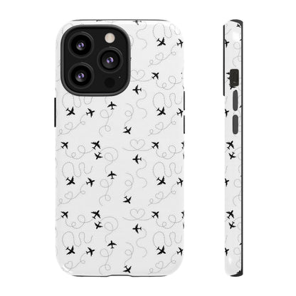Minimal Paper Airplane Pattern Phone Case – Black White Aesthetic Tough Cover