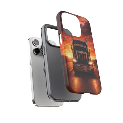 Big Rig Truck Phone Case Sunset Highway Semi Truck iPhone Samsung Cover