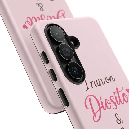 I Run on Diosito y Cafecito Phone Case, Pink Aesthetic Latina Faith Coffee Case, Girly Protective iPhone Samsung Cover
