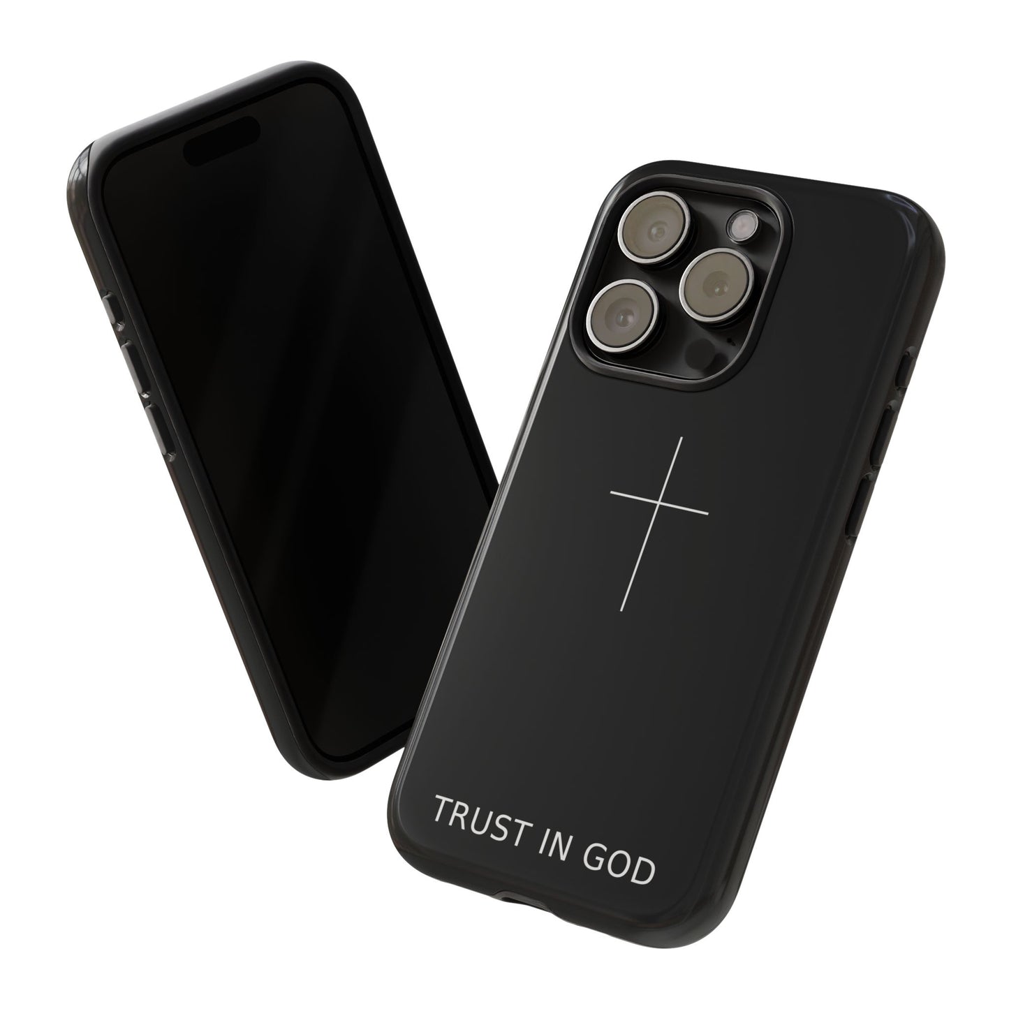 Trust in God Phone Case Minimal Cross Christian Black Tough Cover