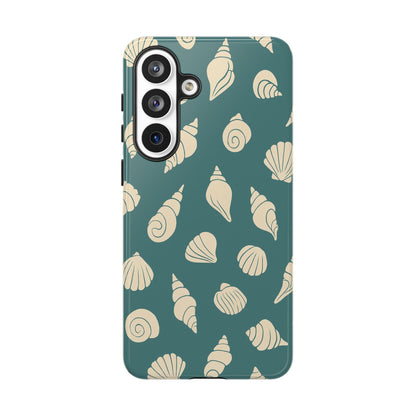 Seashell Pattern Phone Case | Teal Coastal Shells Tough Case for Iphone, Samsung Galaxy and Pixel