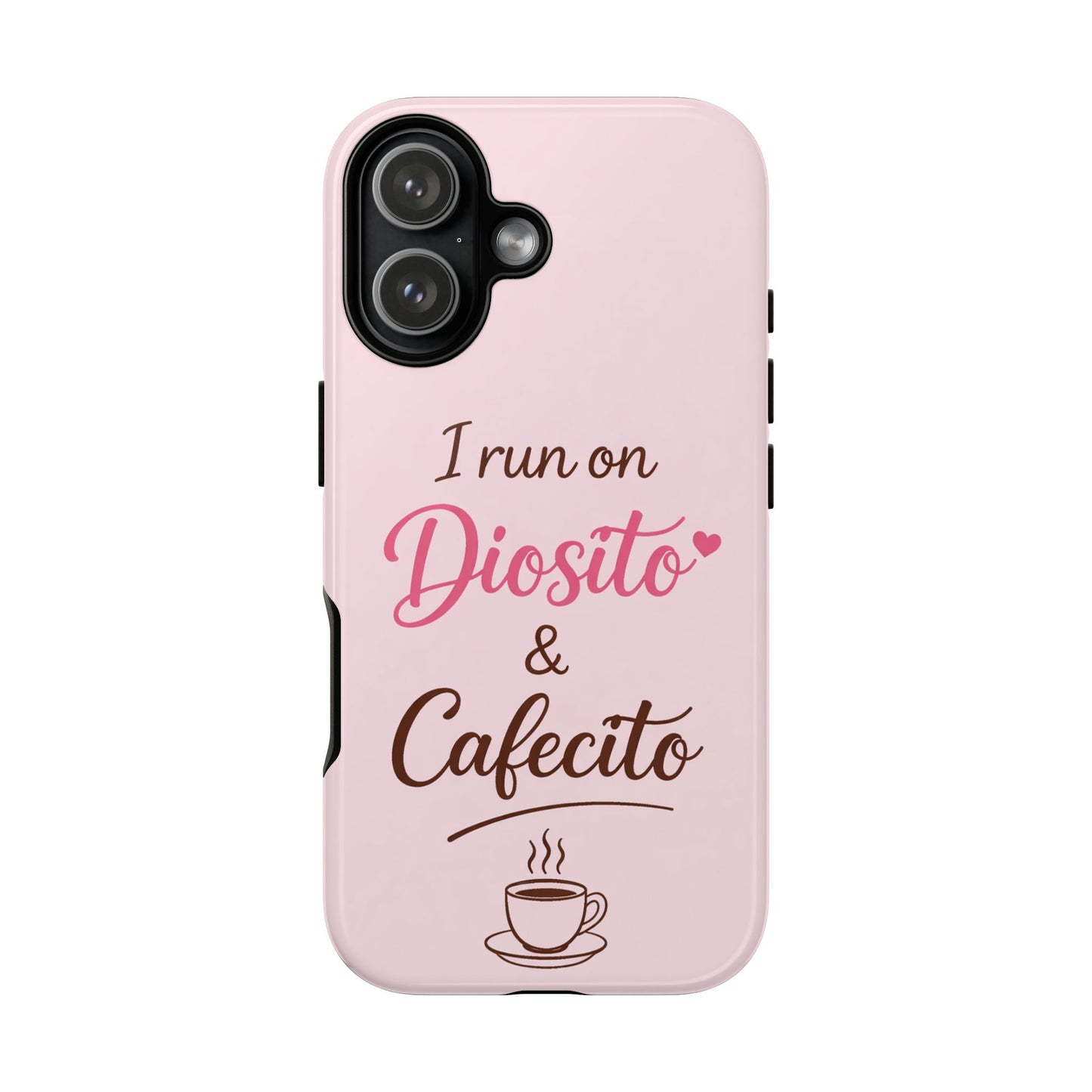 I Run on Diosito y Cafecito Phone Case, Pink Aesthetic Latina Faith Coffee Case, Girly Protective iPhone Samsung Cover