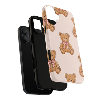 Teddy Bear Phone Case | Cute Coquette Aesthetic Pink Bear Pattern Case | Kawaii Soft Girl iPhone & Samsung Tough Protective Case