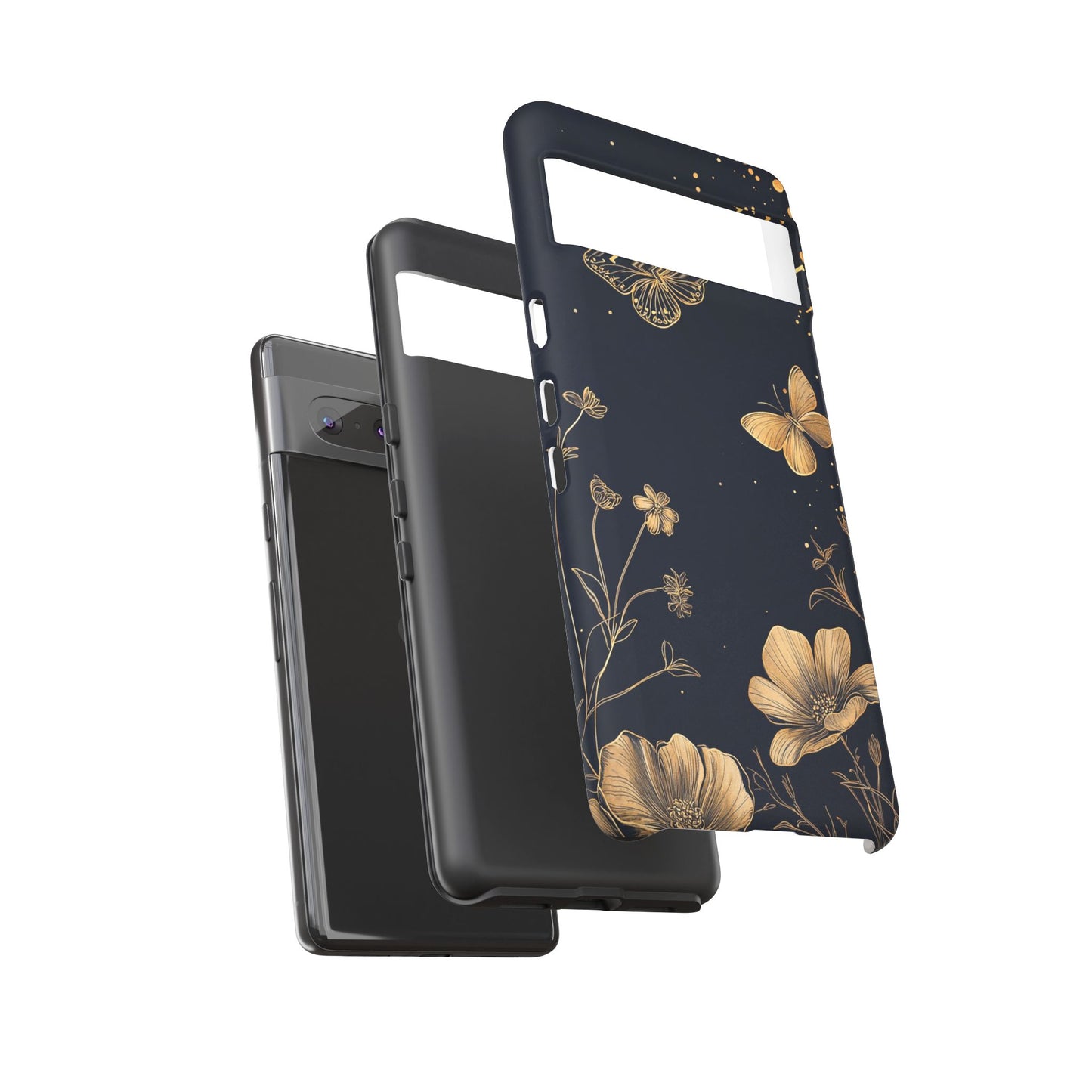 Gold Floral Butterfly Phone Case, Dark Aesthetic Botanical, Elegant Black Luxury iPhone Samsung Cover