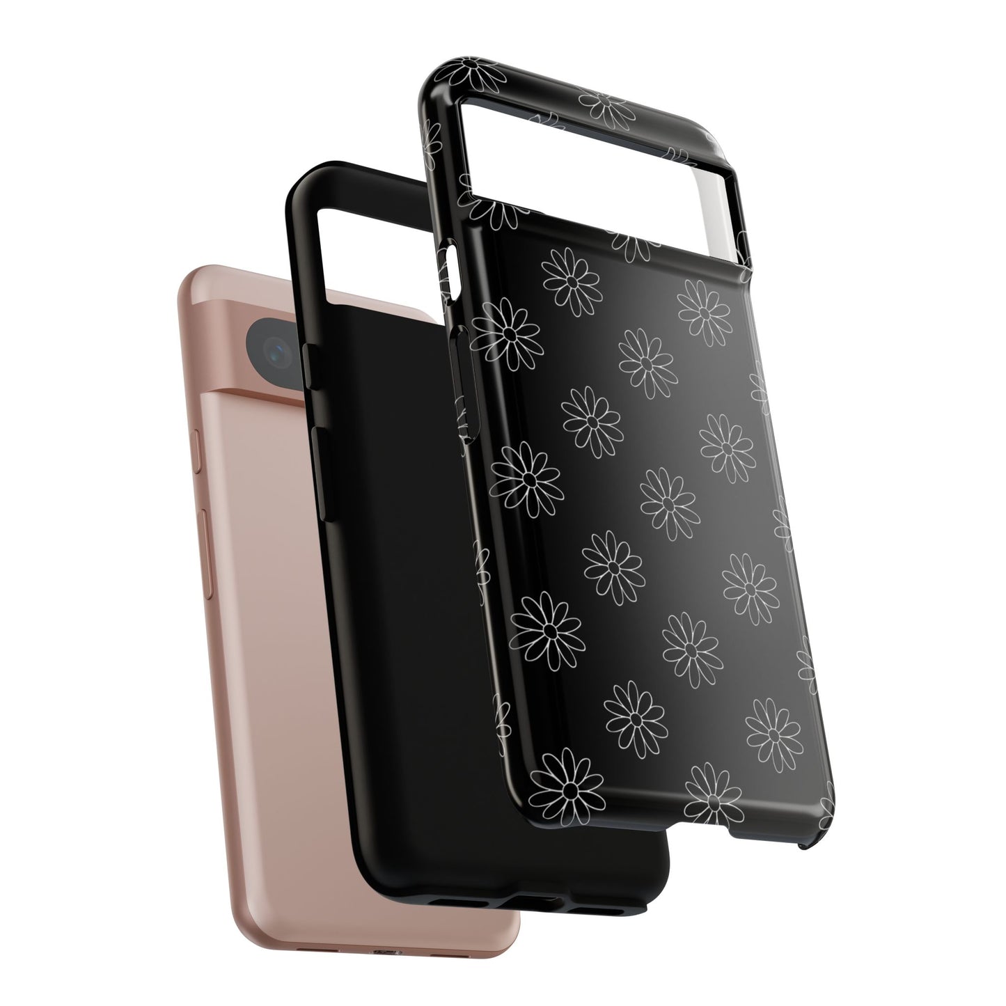 Black Daisy Floral Phone Case – Slim Protective Tough Case for Iphone, Samsung Galaxy and Pixel