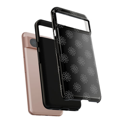 Black Daisy Floral Phone Case – Slim Protective Tough Case for Iphone, Samsung Galaxy and Pixel
