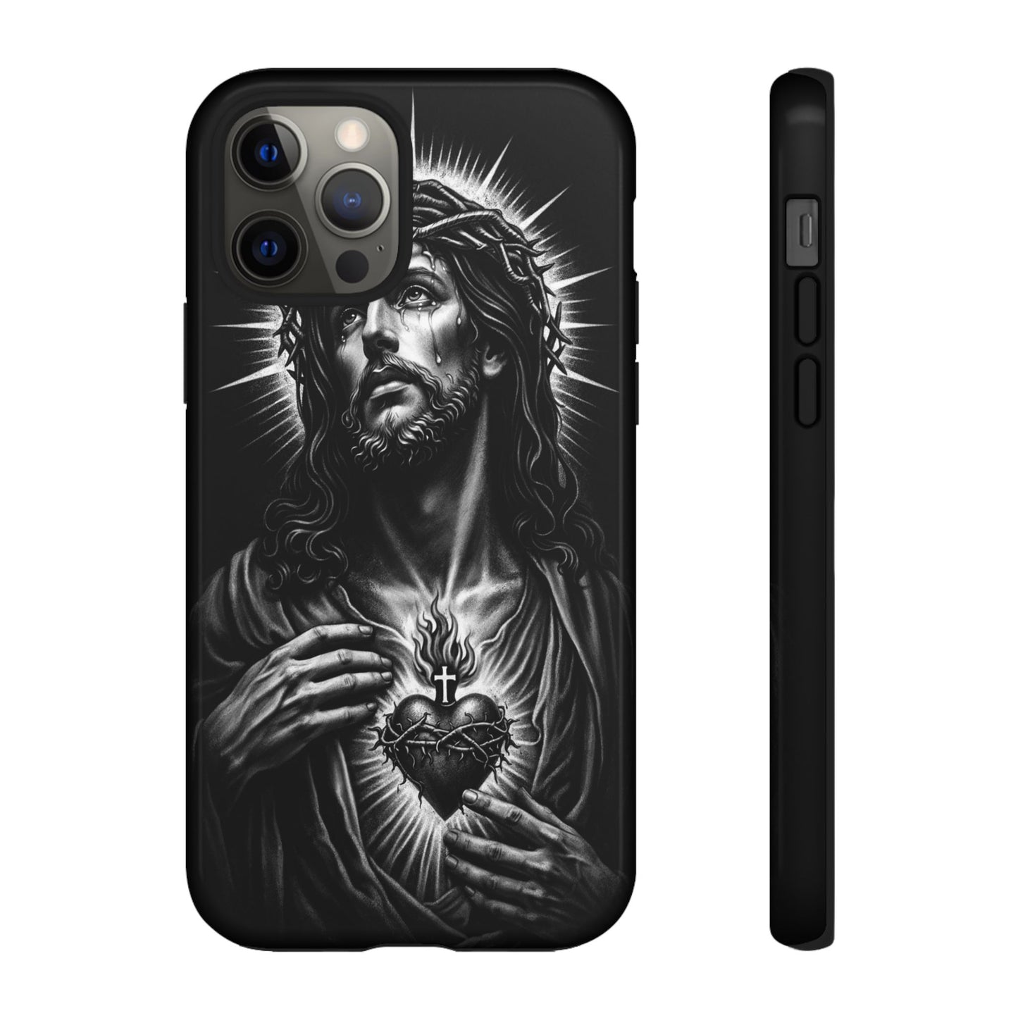 Jesus Sacred Heart Phone Case Black White Christian Faith Aesthetic