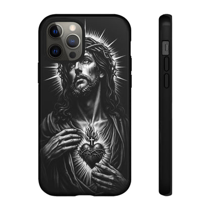 Jesus Sacred Heart Phone Case Black White Christian Faith Aesthetic