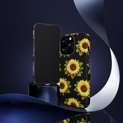 Sunflower Floral Tough Phone Case – Black Background Protective Cover for Iphone, Samsung Galaxy and Pixel