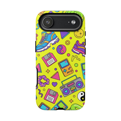 90s Retro Neon Phone Case – Y2K Nostalgia Colorful Icons Tough Protective Case