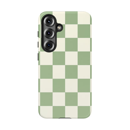 Sage Green Checkerboard Phone Case | Minimal Aesthetic Checkered iPhone & Samsung Tough Case