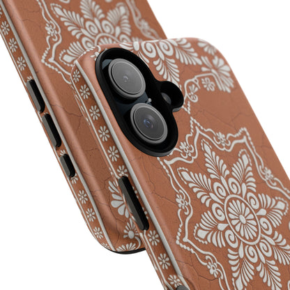 Talavera Terracotta Phone Case | Mexican Floral Pattern iPhone & Samsung Tough Case | Boho Clay Aesthetic Cover