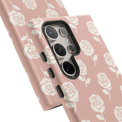 White Rose Pattern Tough Phone Case | Elegant Floral Aesthetic Case for Iphone, Samsung Galaxy and Pixel