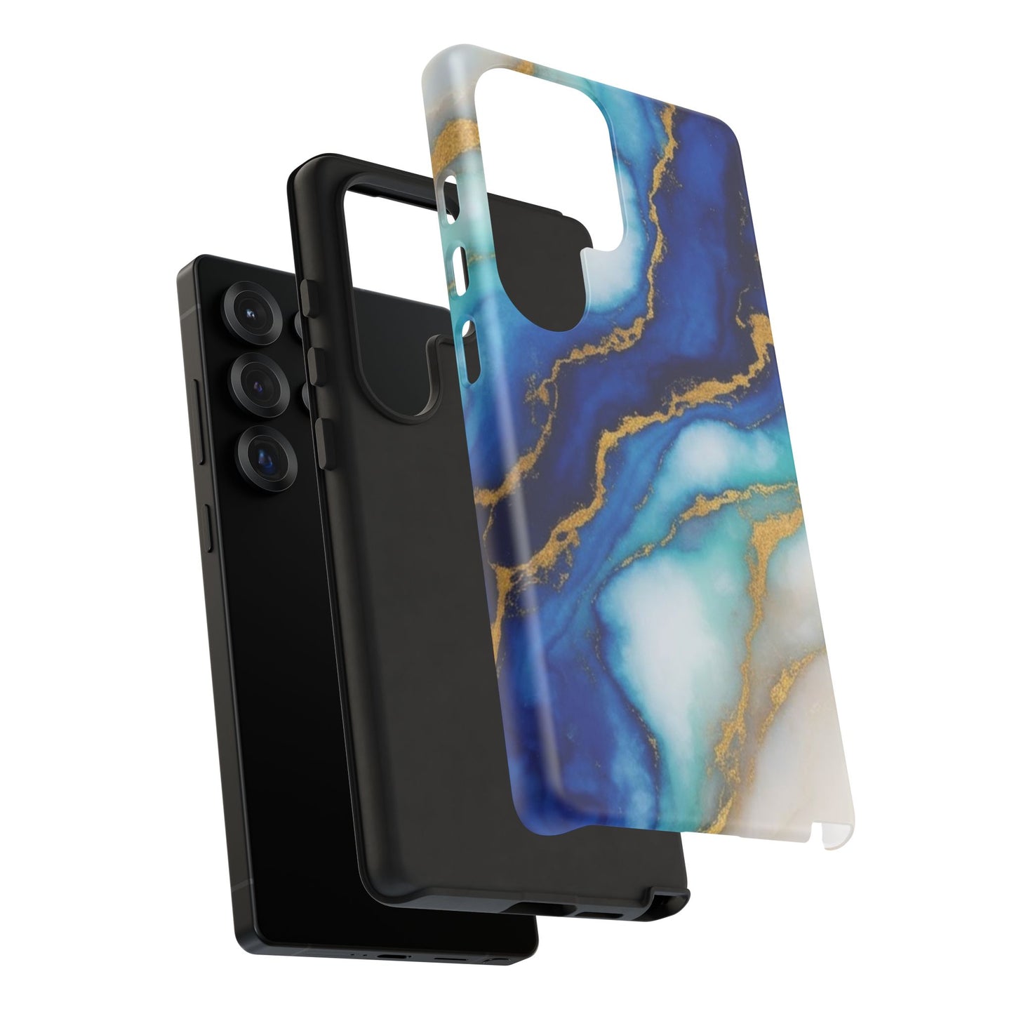 Blue & Gold Marble Phone Case – Luxury Resin Art Tough Case (iPhone, Samsung, Pixel)