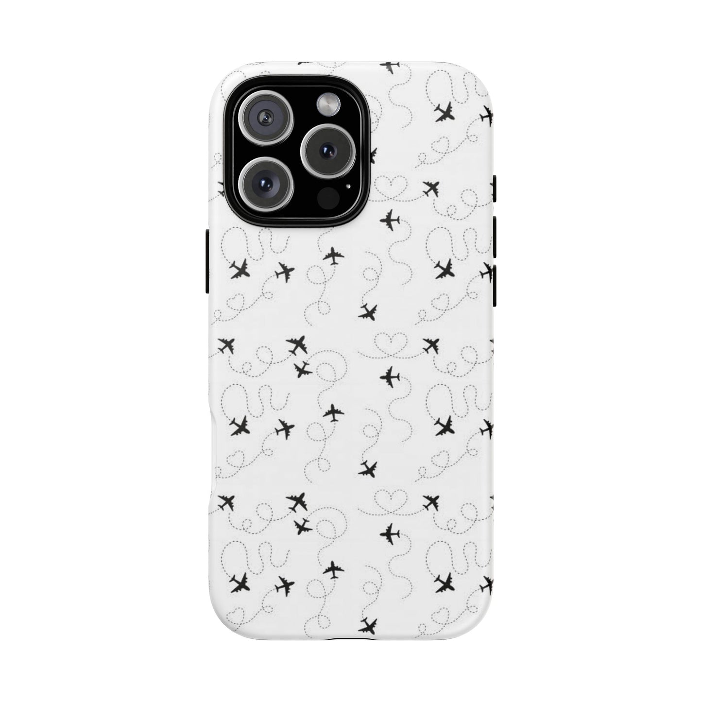 Minimal Paper Airplane Pattern Phone Case – Black White Aesthetic Tough Cover