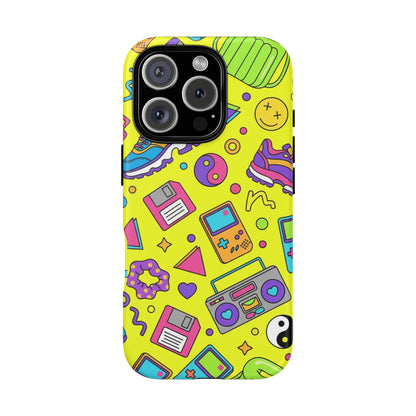 90s Retro Neon Phone Case – Y2K Nostalgia Colorful Icons Tough Protective Case