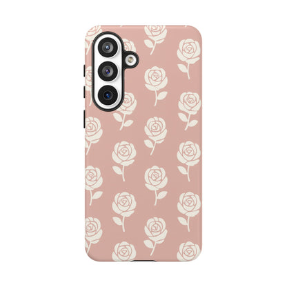 White Rose Pattern Tough Phone Case | Elegant Floral Aesthetic Case for Iphone, Samsung Galaxy and Pixel